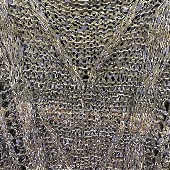 LEATHER Top Woven Tunic w/Cap Sleeves Gorgeous Unique Size Large - Picture 3 of 8